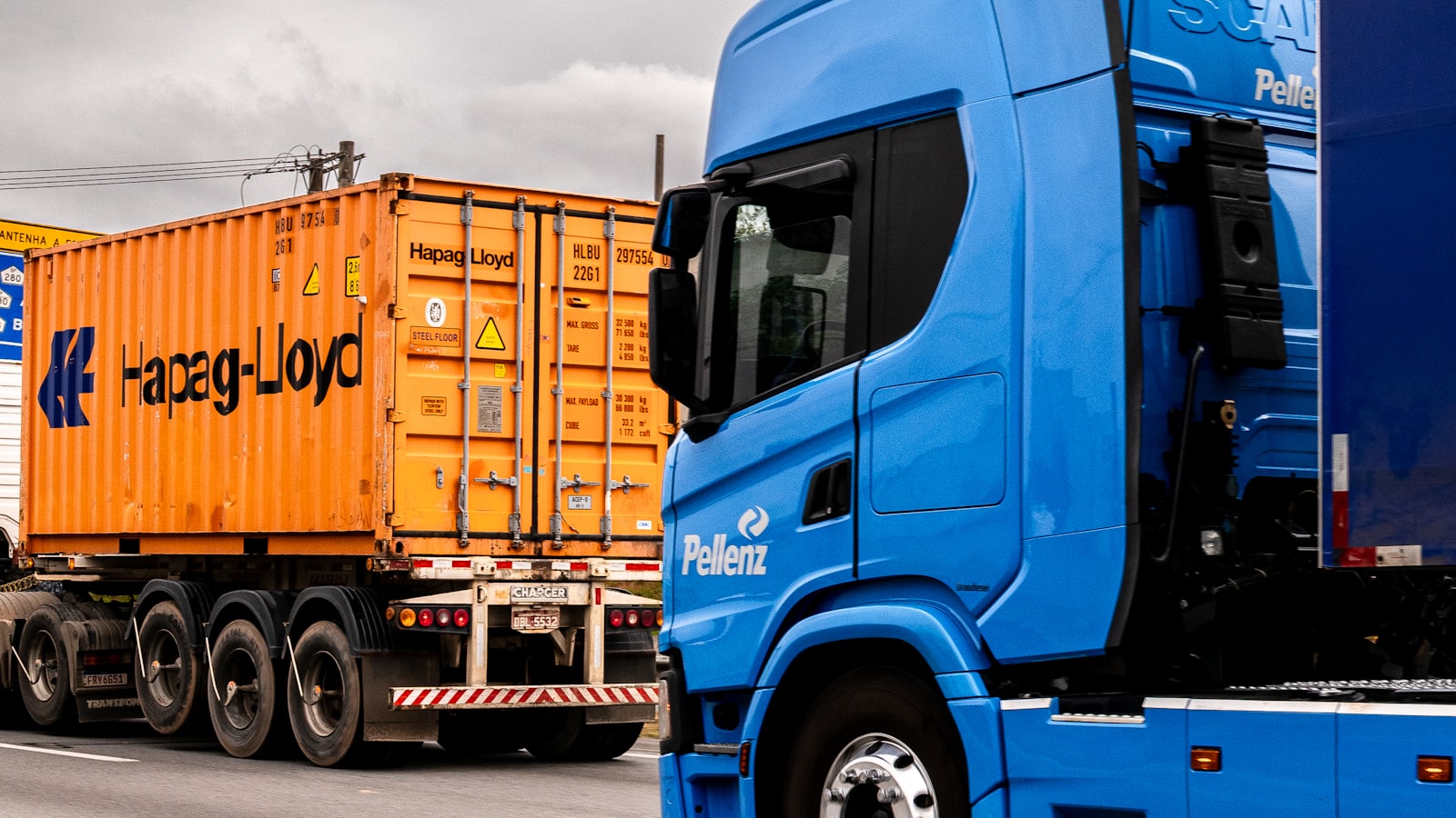 European road freight truck on the motorway